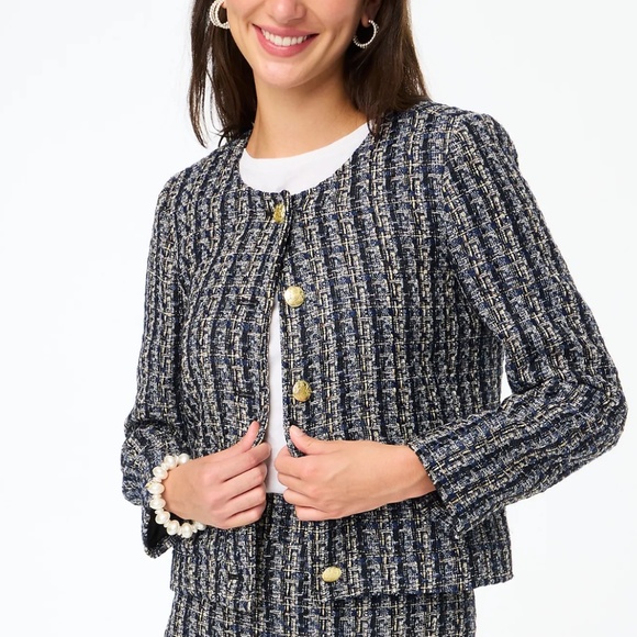 New JCREW Tweed Lady Jacket in Tweed Black Navy - Picture 3 of 6